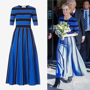 Gabriela Hearst Capote Knit Fit & Flare Dress Blue Stripe S Sophie Wessex